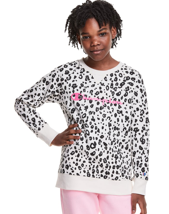 Champion Fleece Raglan Leopard Print Sweatshirt Meisjes - Zwart/Wit - Belgie 2019FXYZI